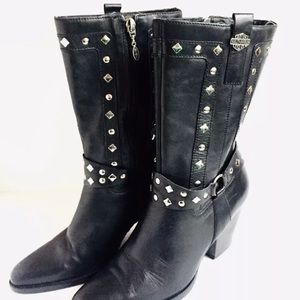 Harley Davidson (Sz 7) Black Leather Studded Boots